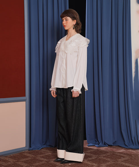 Embroidered Bird Collar Blouse